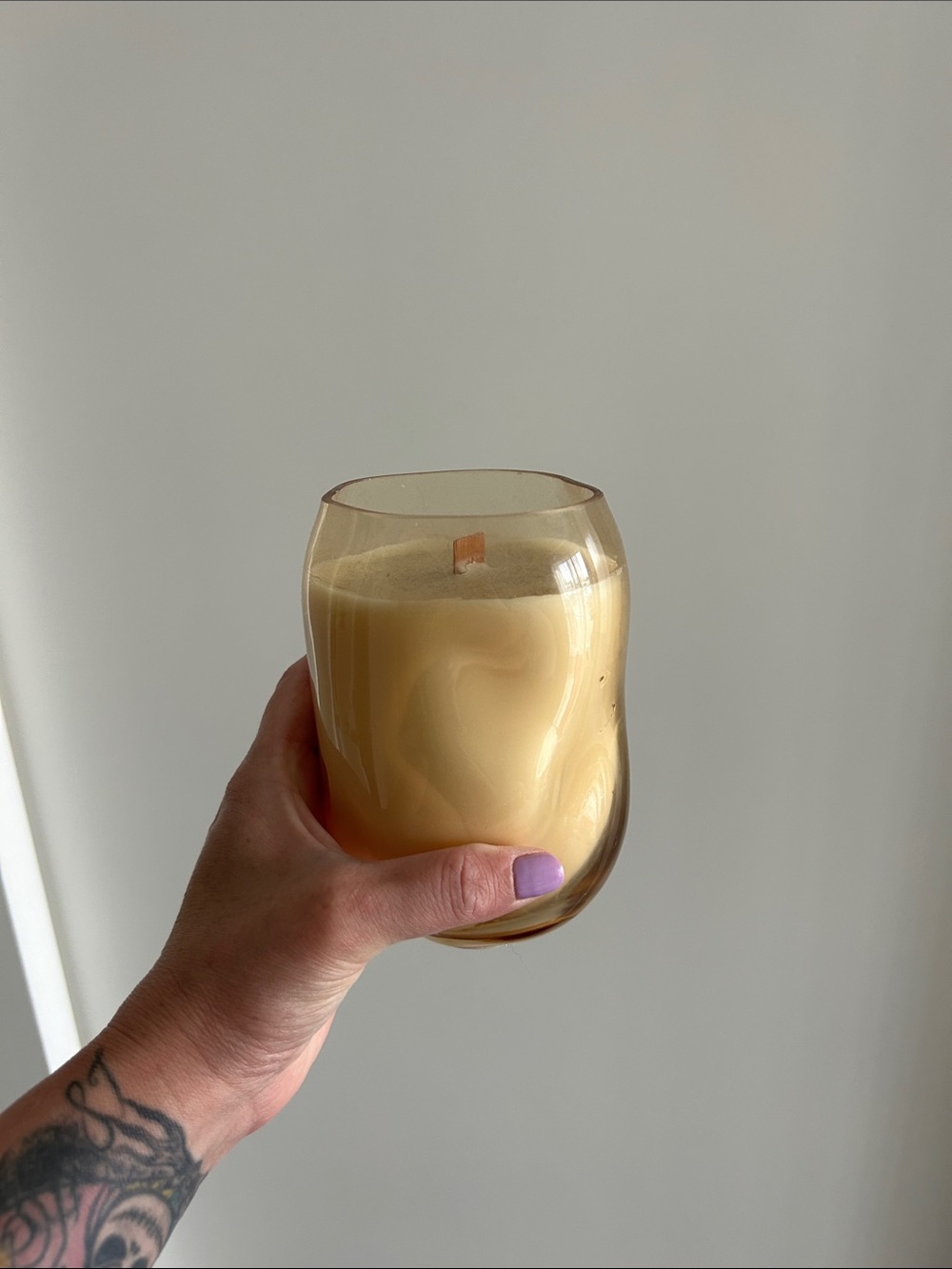 Threshold Cream Swirl Glass Candle with Wooden Wick